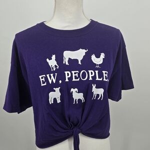 Ew, People' Purple Crop Top with Animal Graphics Large (6229)